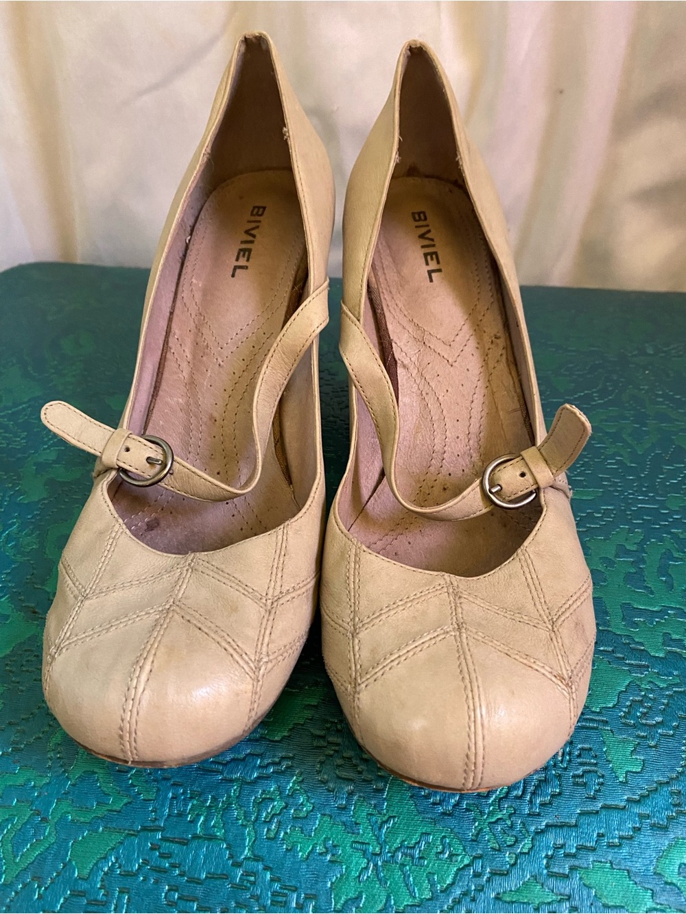 BIVEL Nude Mary Jane Heels with Buckle Strap